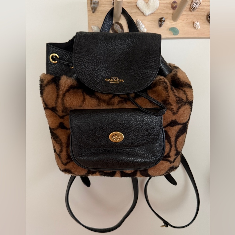 Coach Black and Tan Fur Backpack